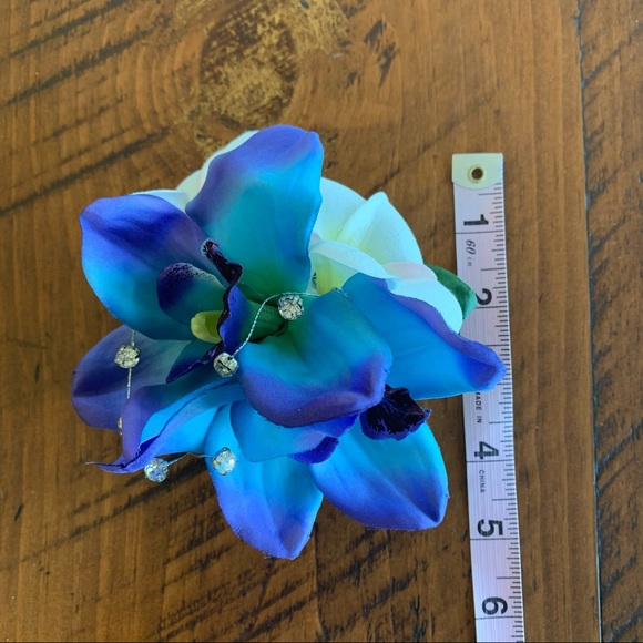 Bridal Hair Clip Maui Blue Orchid Plumeria main image 10